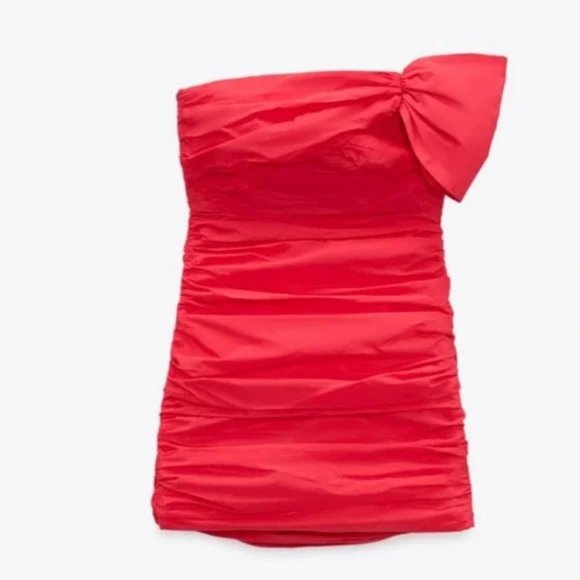 NWT Zara Bow Ruched Mini Dress size L - Picture 5 of 7